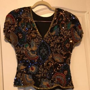 BLACK TIE brand beaded evening blouse
